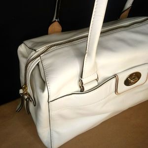 Kate Spade - Large White Leather Hand Bag with Striped Lining and Tassel